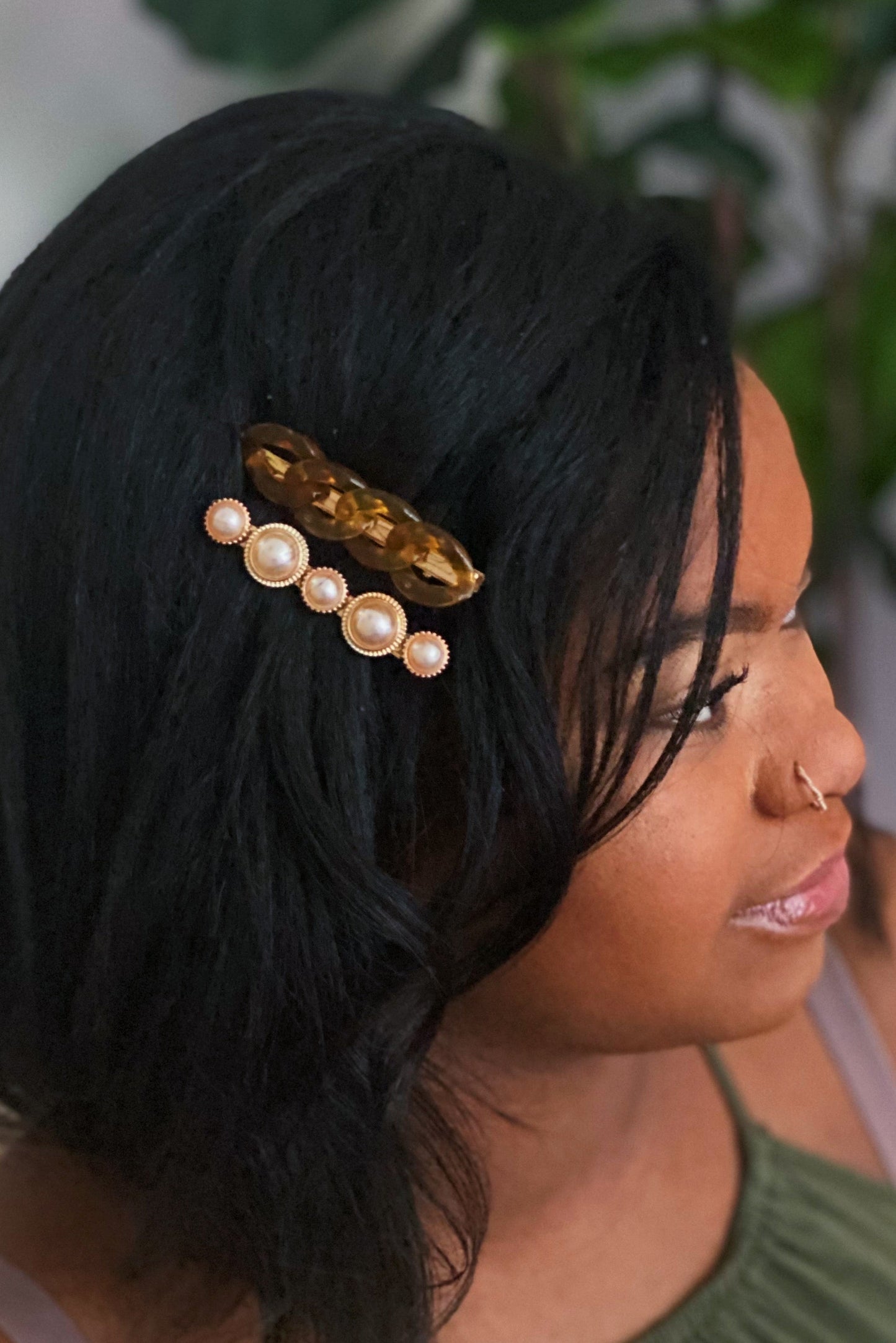 Marble Chain and Pearl Hair Clip Set