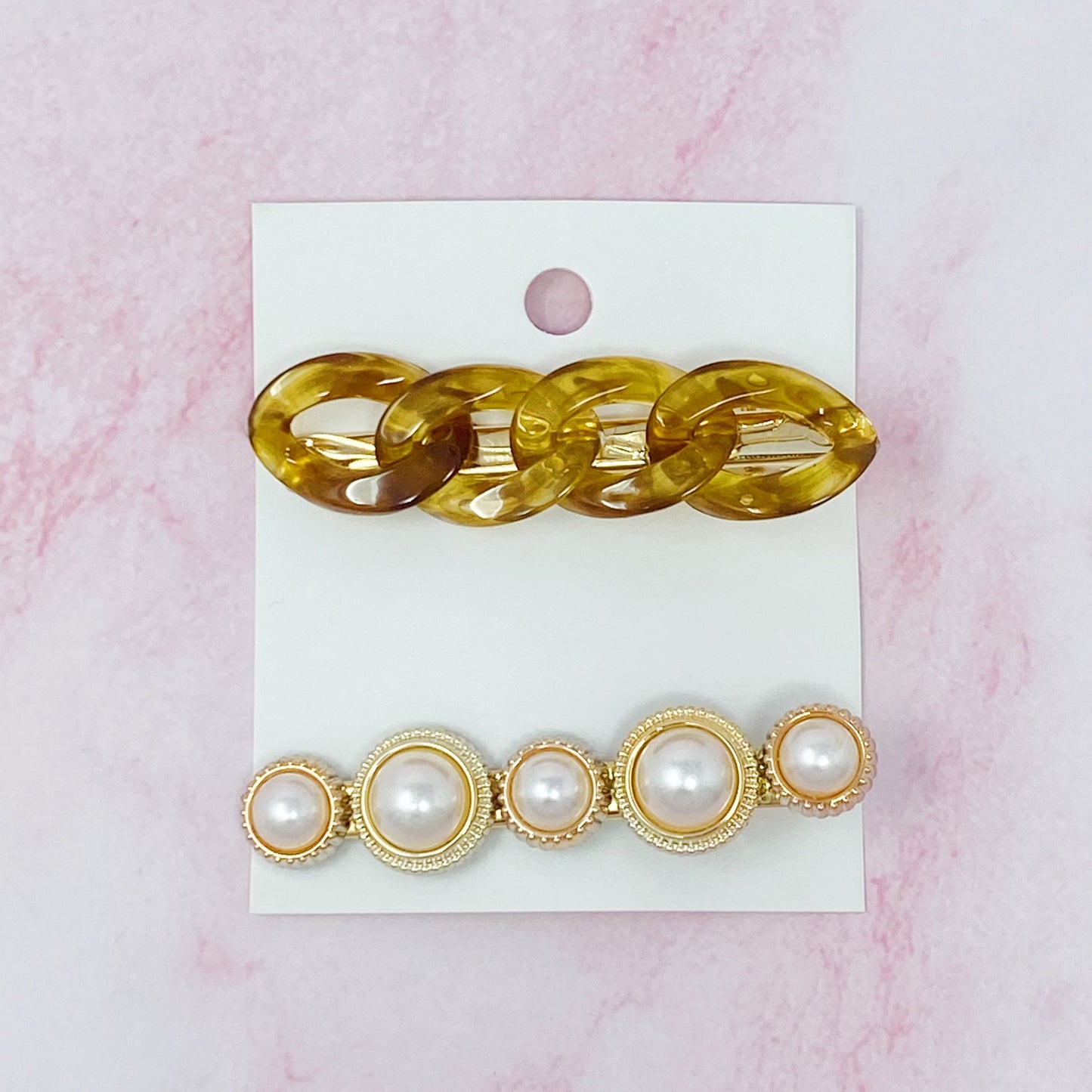 Marble Chain and Pearl Hair Clip Set