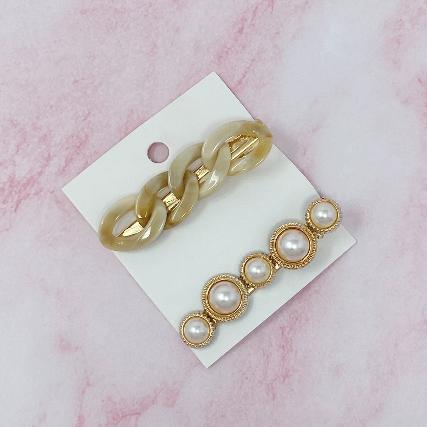 Marble Chain and Pearl Hair Clip Set