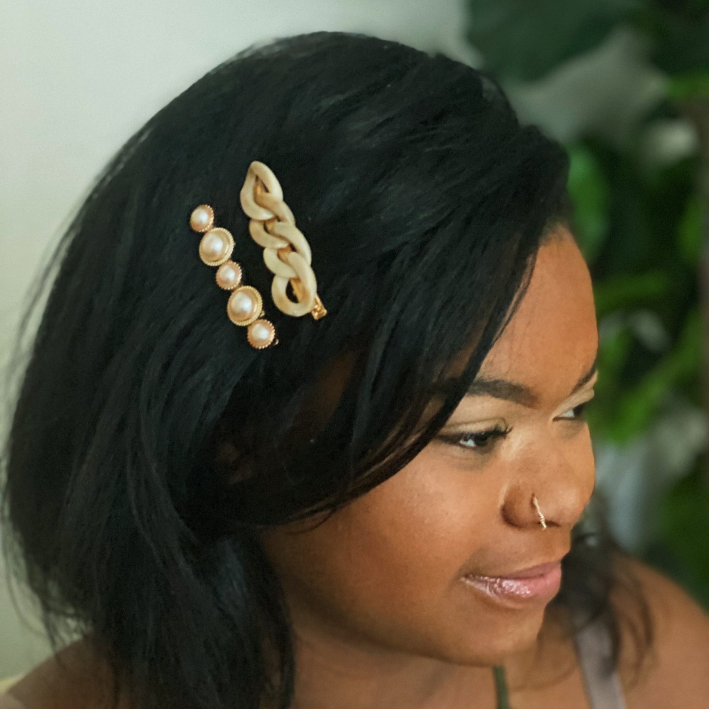 Marble Chain and Pearl Hair Clip Set