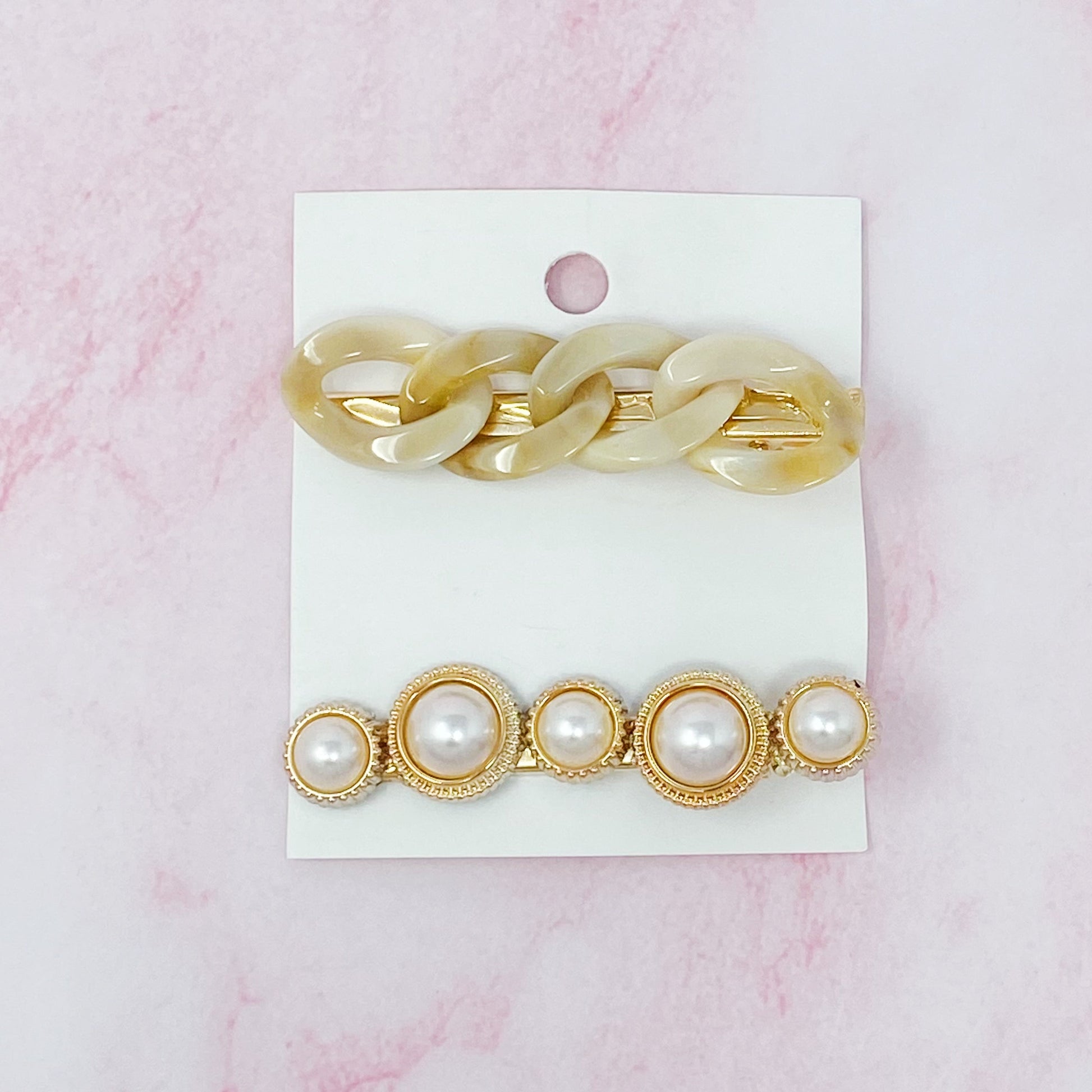 Marble Chain and Pearl Hair Clip Set