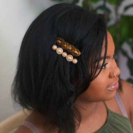 Marble Chain and Pearl Hair Clip Set