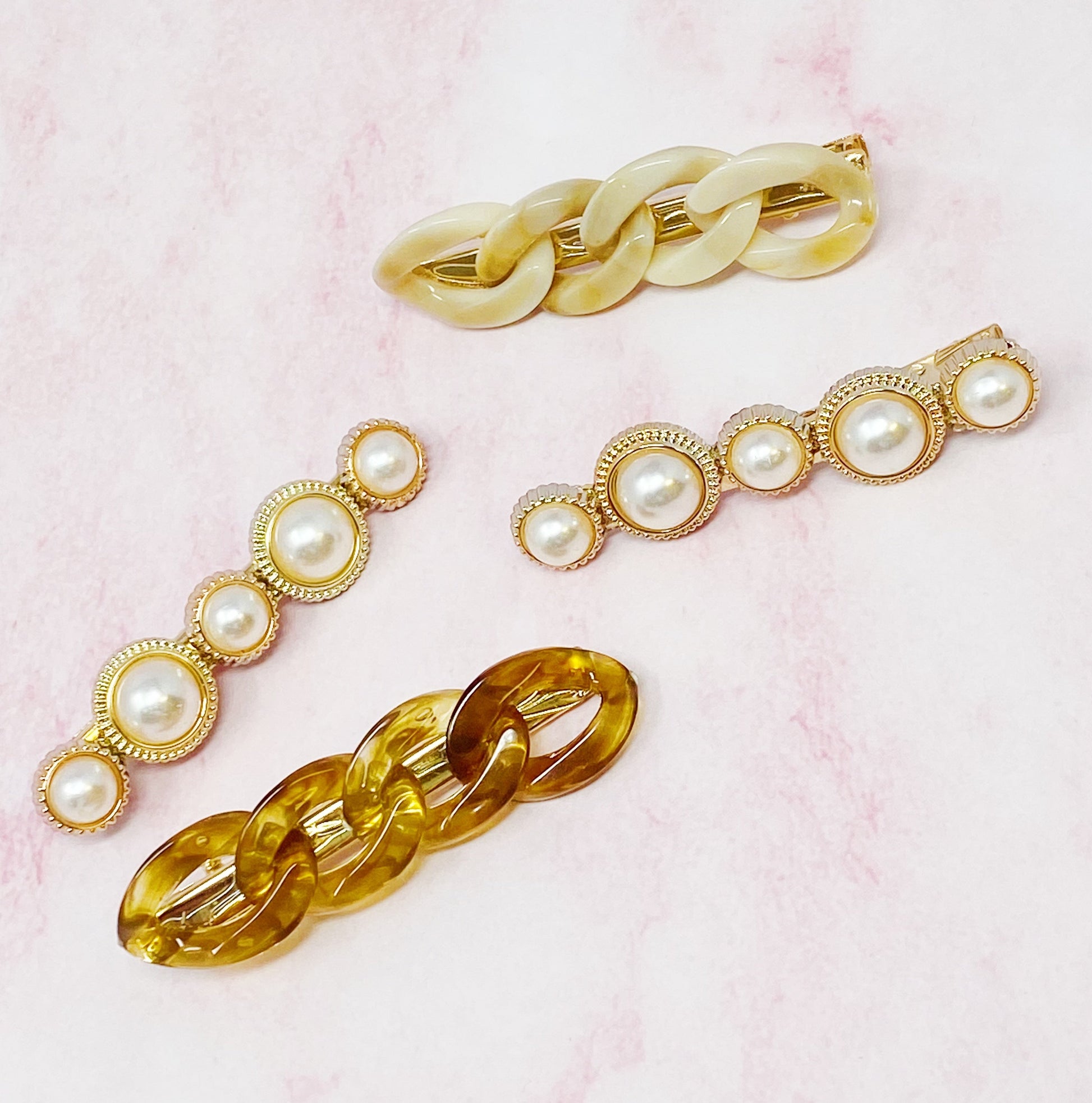 Marble Chain and Pearl Hair Clip Set
