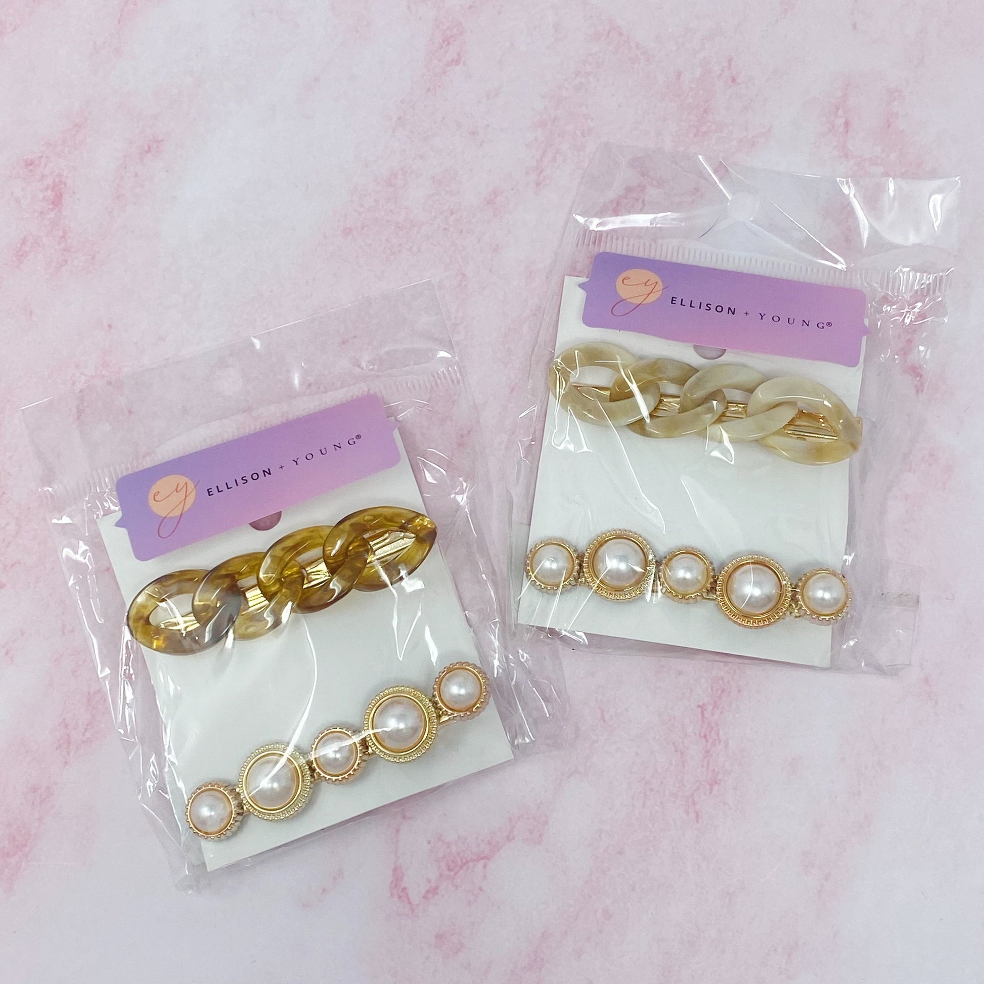 Marble Chain and Pearl Hair Clip Set